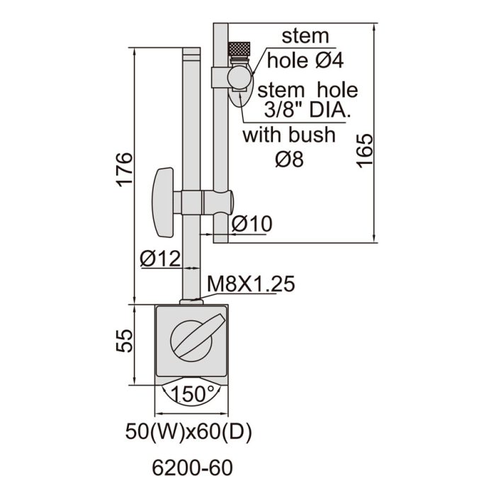 ابعاد پایه ساعت 60 کیلوگرم مگنتی اینسایز