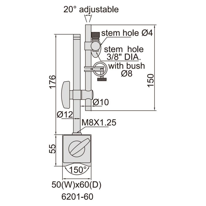 ابعاد پایه ساعت 60 کیلوگرم مگنتی اینسایز