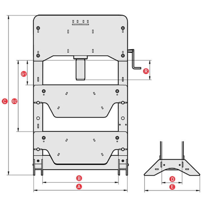 ابعداد پرس دروازه ای هیدرولیک 100 تن