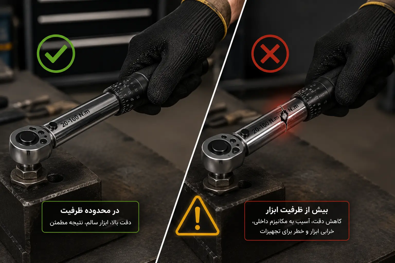 از اعمال گشتاور بیشتر از ظرفیت ابزار خودداری کنید