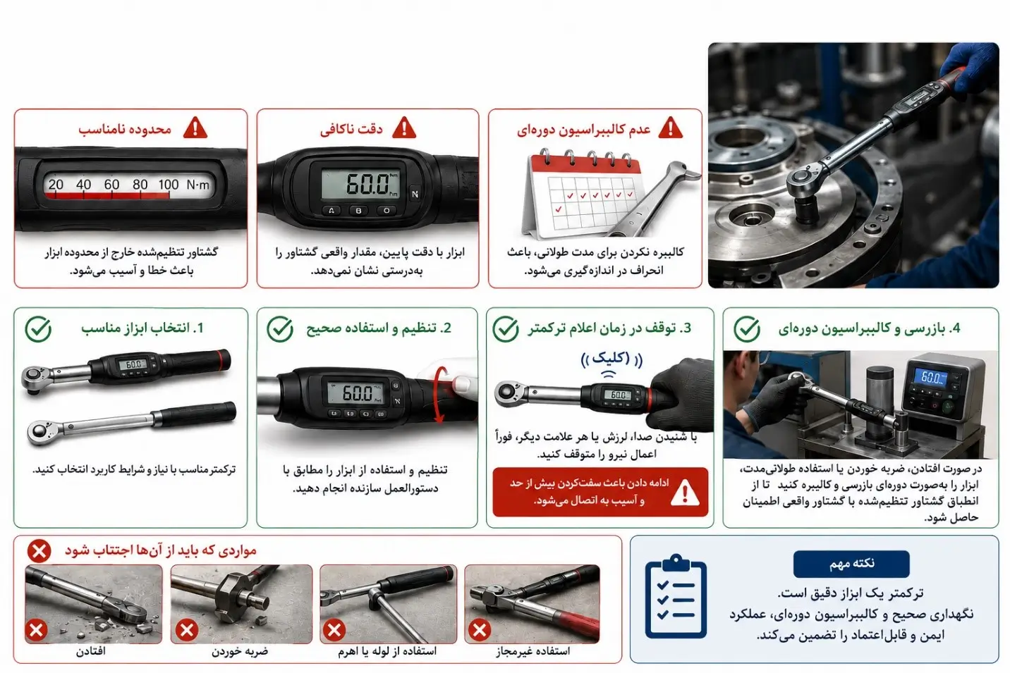 ابزار مناسب بستن پیچ در گشتاور مناسب