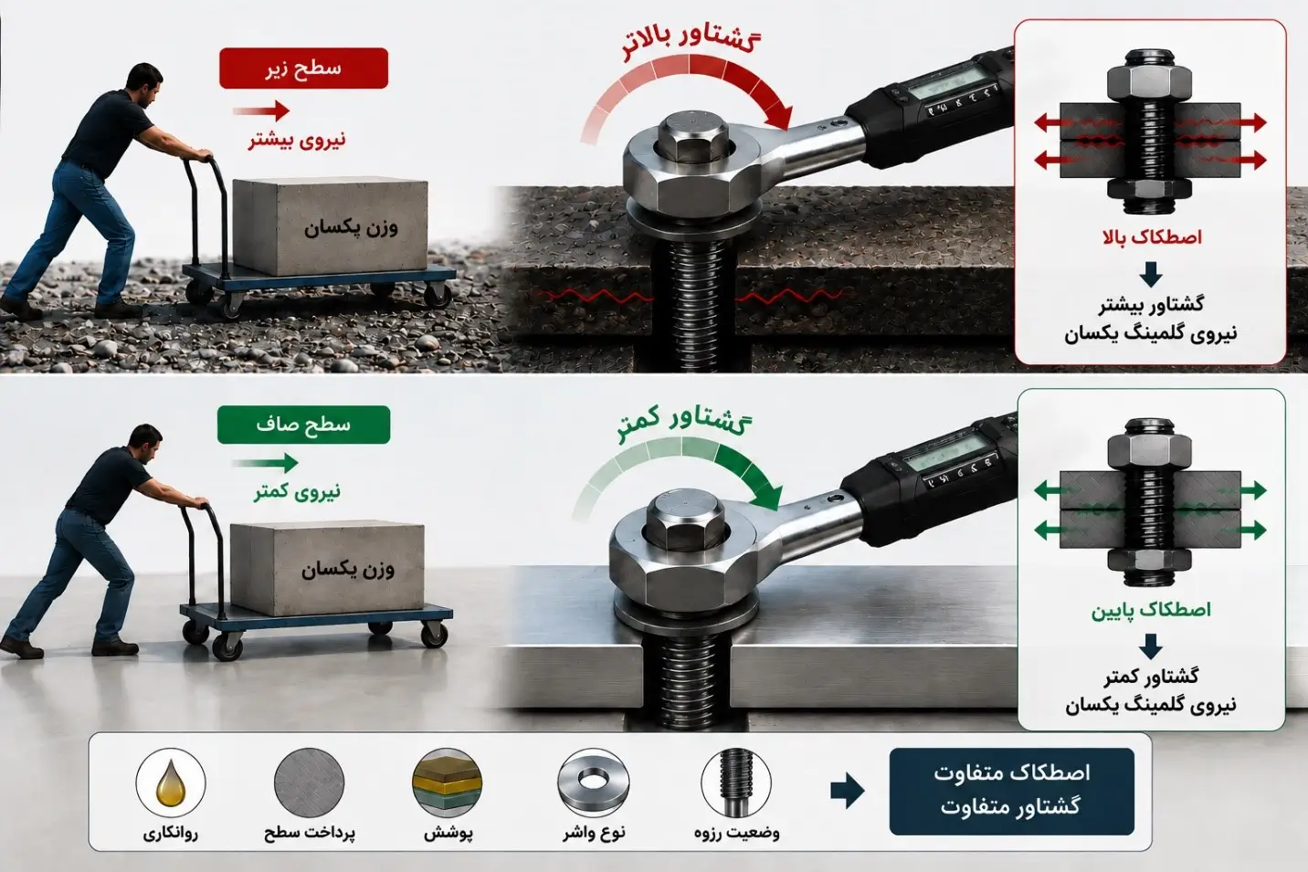 چطور میتواند گشتاور توصیه شد برای یک پیچ با ابعاد و گرید مشخص متفاوت باشد ؟